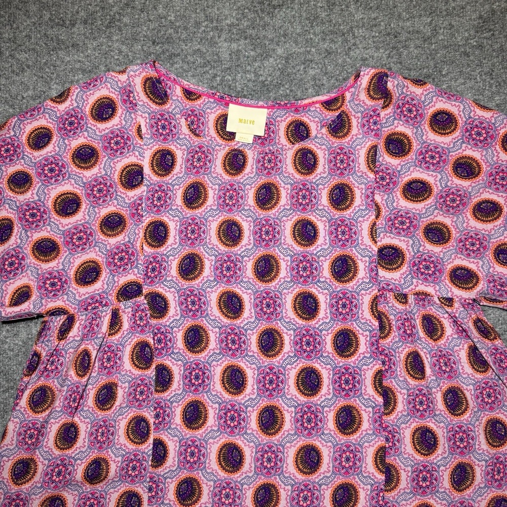 Maeve Anthropologie Pink Purple Geometric Psychedelic Blouse Small Hippie - Picture 4 of 14